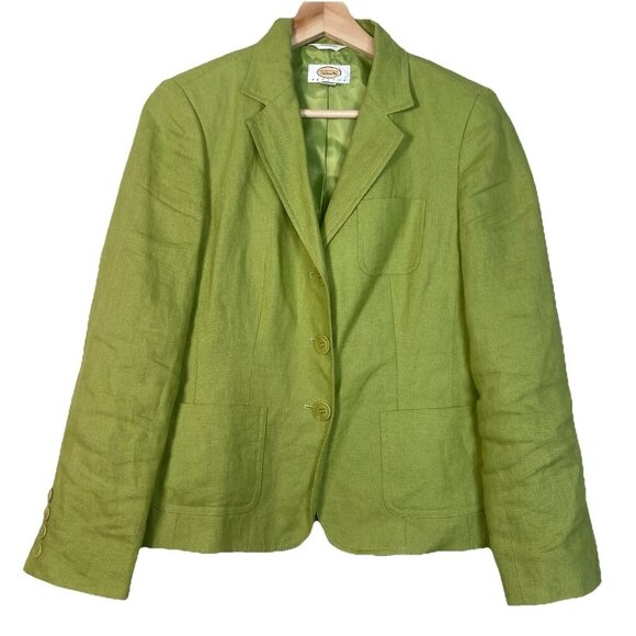 TALBOTS PETITES LIME GREEN 100% LINEN JACKET SIZE: 4 OFFICE RESORTWEAR PREPPY - Picture 1 of 7